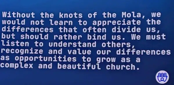 A blue screen with white text